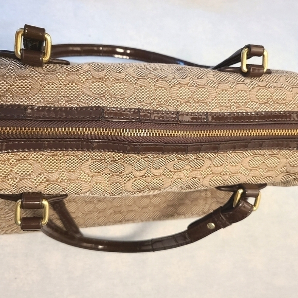 Coach Mini C Oxford Signature East West Satchel Khaki Canvas Mahogany Leather - Picture 4 of 15